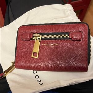 Marc Jacobs Burgundy Leather Wallet with Gold Accents
